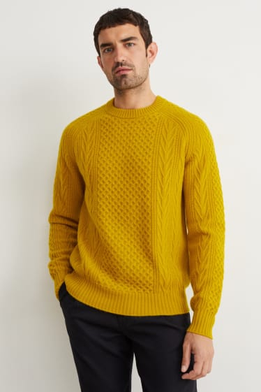 Uomo - Maglione con componente di cashmere - misto lana - motivo a treccia - giallo senape