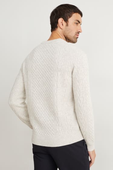 Hommes - Pull contenant du cachemire - mélange de laine - motif tressé - beige clair