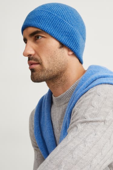 Uomo - Berretto di cashmere lavorato a maglia - blu