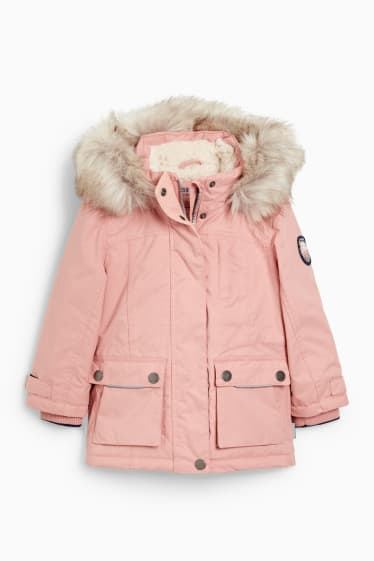 Kinder Mädchen - Jacke mit Kapuze und Kunstfellbesatz - wasserdicht - rosa