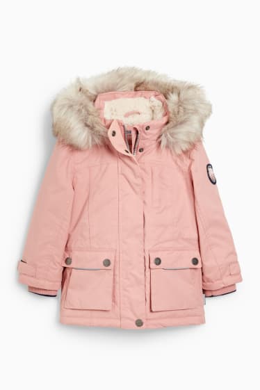 Kinder - Jacke mit Kapuze und Kunstfellbesatz - wasserdicht - rosa