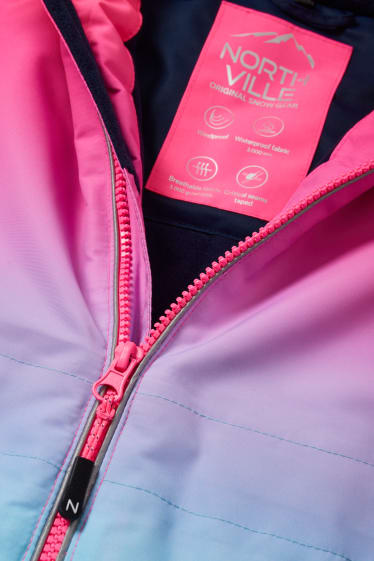 Kinder Mädchen - Skianzug mit Kapuze - wasserdicht - neon-pink