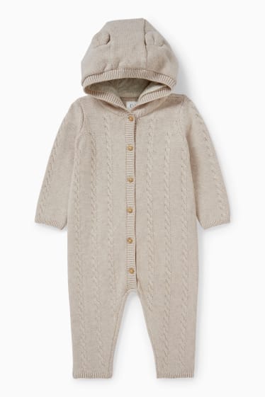 Bébés filles - Combinaison bébé en maille - motif tressé - beige clair