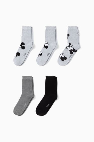 Damen - Multipack 5er - Socken mit Motiv - Micky Maus - hellgrau-melange