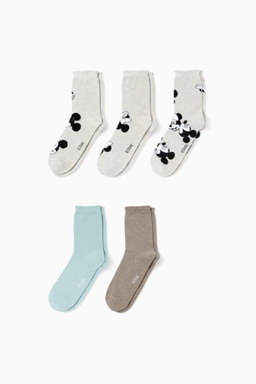 Dames - Set van 5 paar - sokken met motief - Mickey Mouse - licht beige