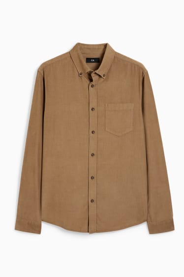 Hommes - Chemise en velours côtelé - regular fit - col button-down - taupe
