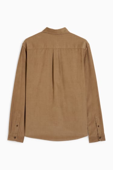 Hommes - Chemise en velours côtelé - regular fit - col button-down - taupe