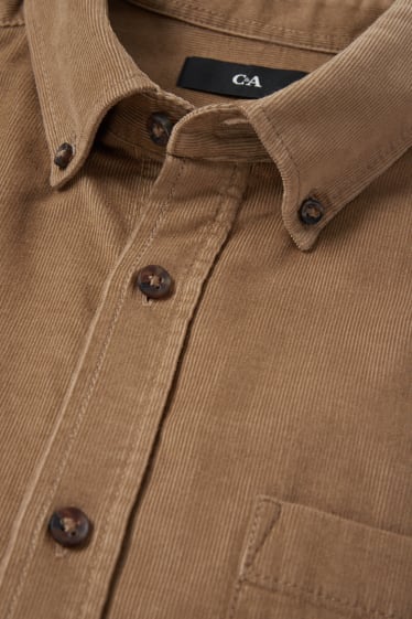 Hommes - Chemise en velours côtelé - regular fit - col button-down - taupe