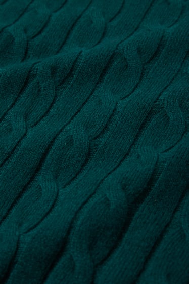 Uomo - Maglione con componente di cashmere - misto lana - motivo a treccia - verde scuro