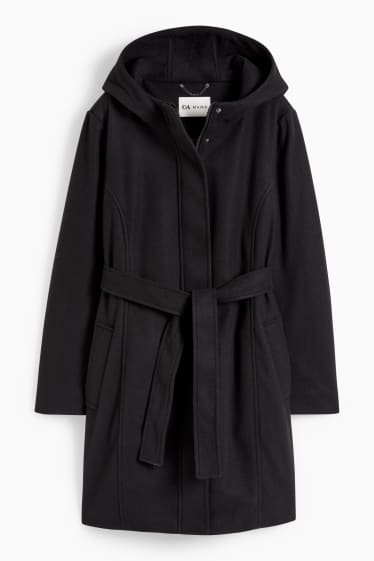 Women - Maternity coat with hood - black