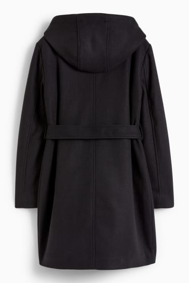 Damen - Umstands-Mantel mit Kapuze - schwarz