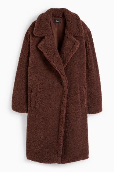 Women - Teddy fur coat - dark brown