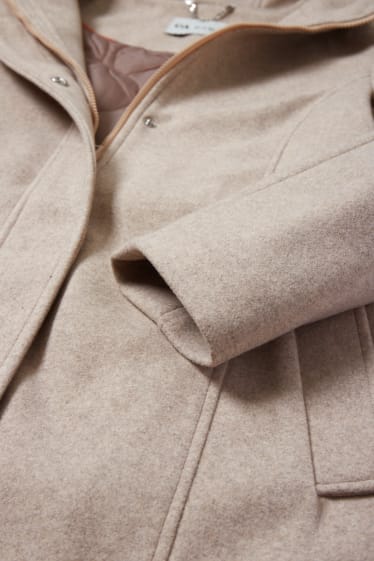 Damen - Umstands-Mantel mit Kapuze - beige-melange