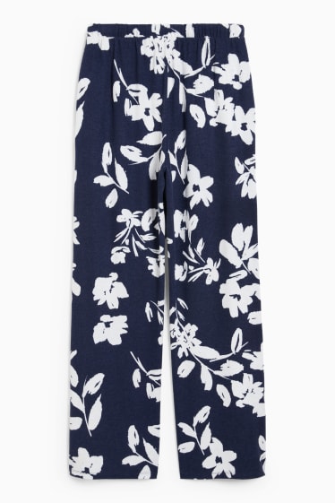 Dámské - Pyžamové kalhoty - s květinovým vzorem - tmavomodrá