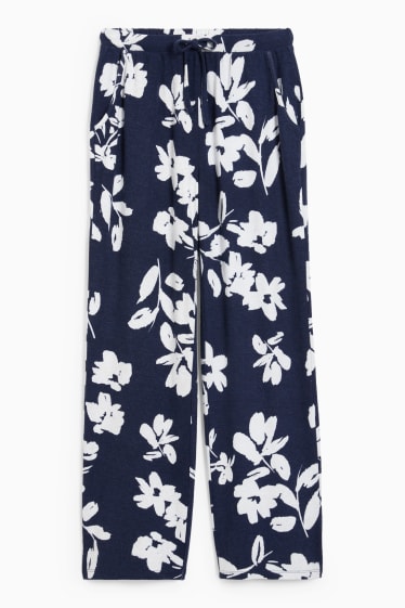 Femmes - Pantalon de pyjama - à fleurs - bleu foncé