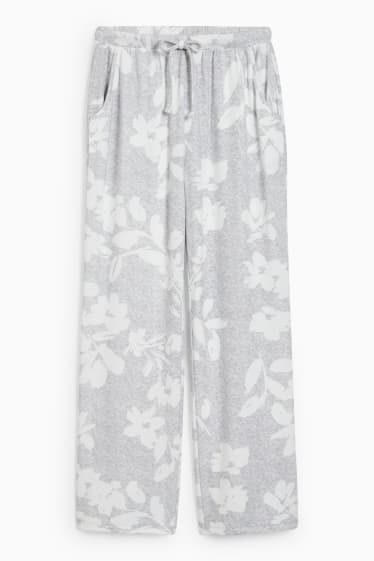 Mujer - Pantalón de pijama - de flores - gris claro jaspeado
