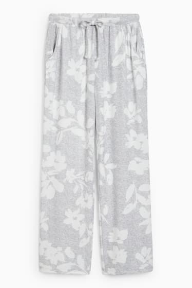 Femmes - Pantalon de pyjama - à fleurs - gris clair chiné