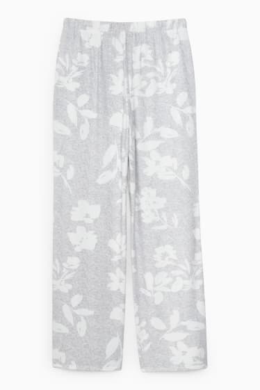 Dámské - Pyžamové kalhoty - s květinovým vzorem - světle šedá-žíhaná