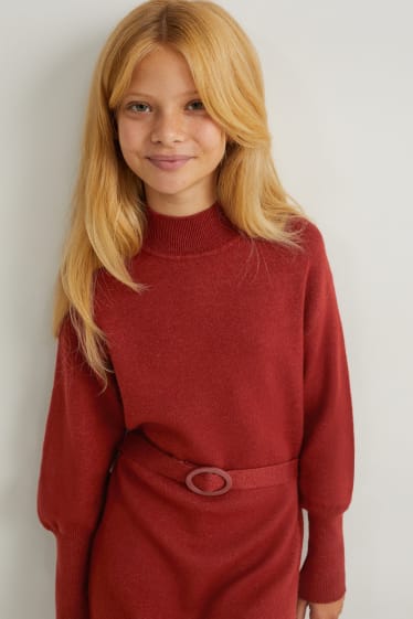 Bambine - Vestito in maglia - rosso scuro