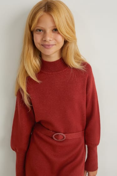 Children - Knitted dress - dark red