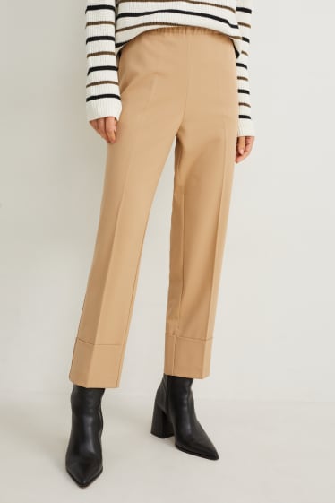 Femmes - Pantalon de toile - mid waist - tapered fit - marron clair
