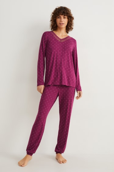 Damen - Viskose-Pyjama - gemustert - violett