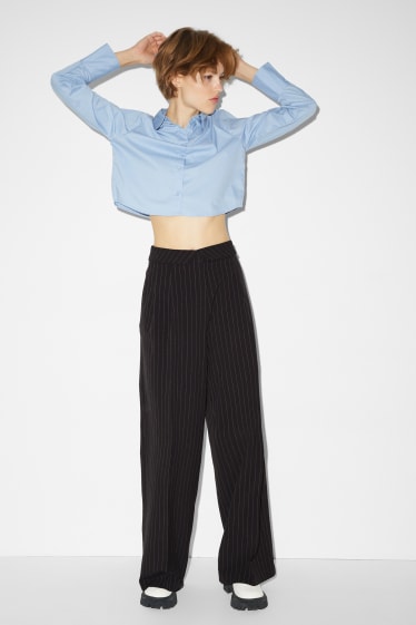 Femmes - Pantalon de toile - mid waist - wide leg - noir