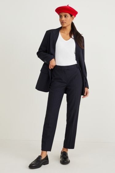 Femmes - Pantalon en toile - mid waist - slim fit - fines rayures - bleu foncé