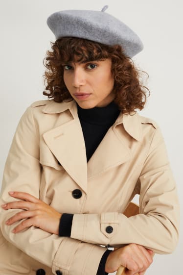 Kobiety - Wełniany beret - jasnoszary-melanż