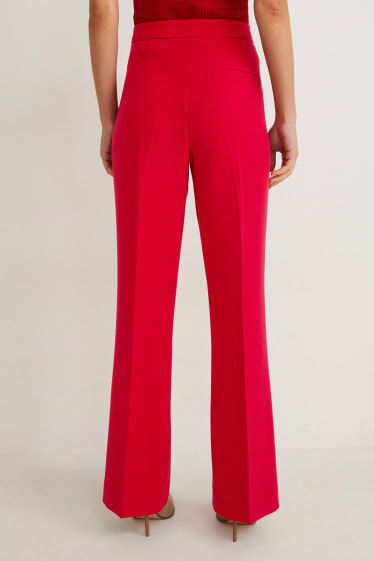 Dames - Pantalon - high waist - flared - rood