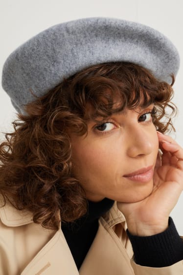 Kobiety - Wełniany beret - jasnoszary-melanż