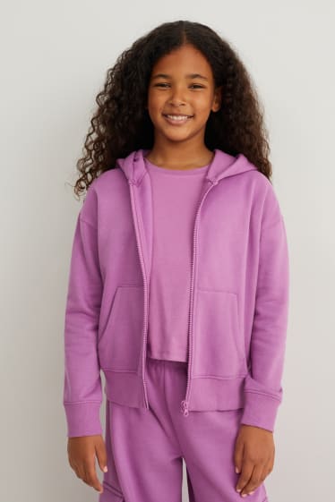 Kinderen - Sweatvest met capuchon - donker rose