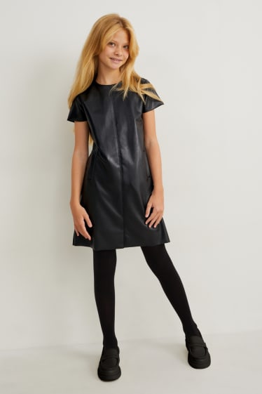 Kinder - Kleid - Lederimitat - schwarz