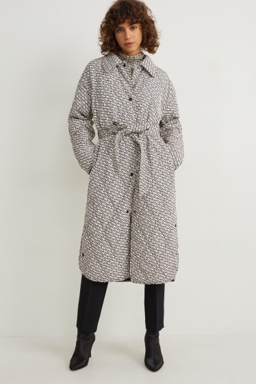 Women - Quilted coat - patterned - beige