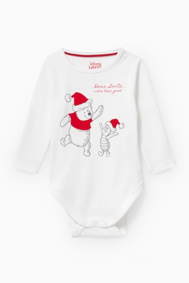 Babys - Winnie de Poeh - babyoutfit voor de kerst - 3-delig - wit / rood