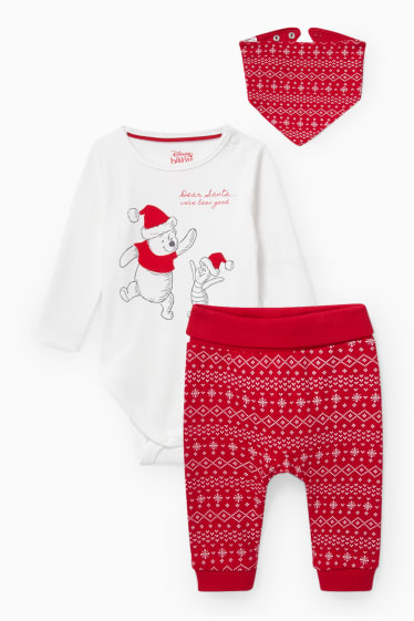 Babys - Winnie de Poeh - babyoutfit voor de kerst - 3-delig - wit / rood
