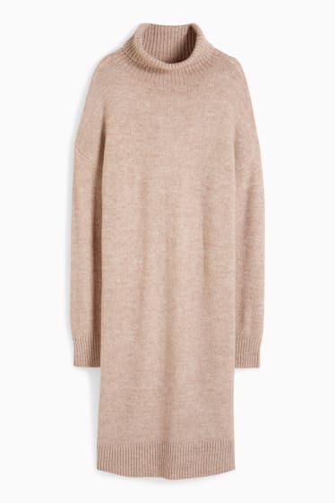 Women - Basic knitted dress - light brown