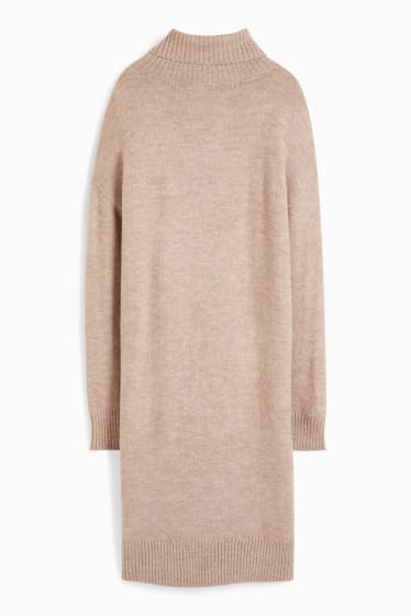 Women - Basic knitted dress - light brown