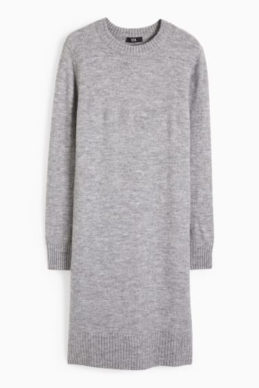 Women - Basic knitted dress - light gray-melange