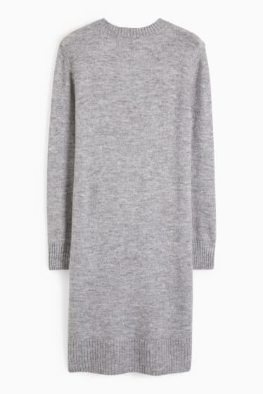 Women - Basic knitted dress - light gray-melange