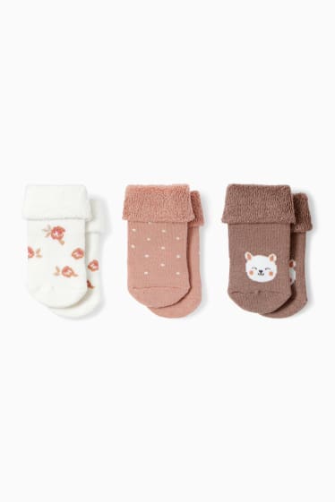 Bébés filles - Lot de 3 paires - petites fleurs - chaussettes nouveau-né à motif - marron