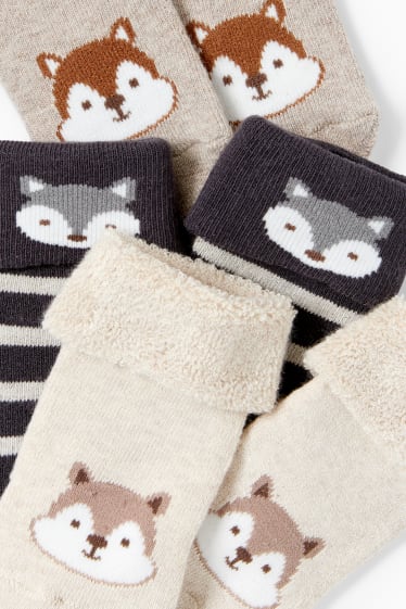 Bébés - Lot de 3 - écureuil et raton laveur - chaussettes pour nouveau-né - beige