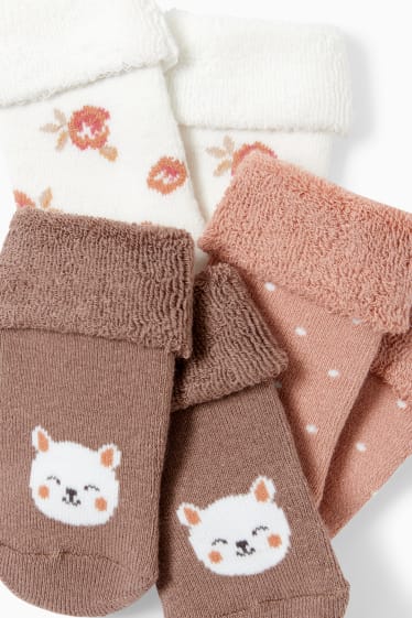 Bébés filles - Lot de 3 paires - petites fleurs - chaussettes nouveau-né à motif - marron