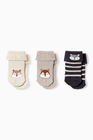 Bébés - Lot de 3 - écureuil et raton laveur - chaussettes pour nouveau-né - beige