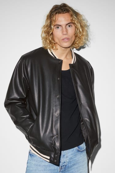 Men - Varsity jacket - faux leather - black