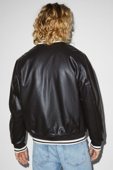 Men - Varsity jacket - faux leather - black