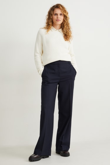 Kobiety - Spodnie materiałowe - wysoki stan - szerokie nogawki - ciemnoniebieski