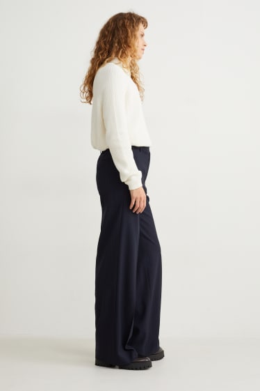 Kobiety - Spodnie materiałowe - wysoki stan - szerokie nogawki - ciemnoniebieski
