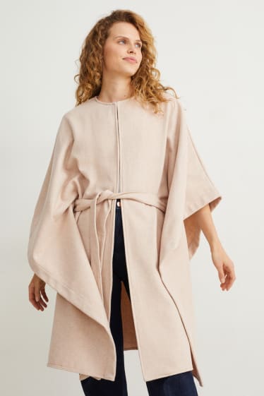 Damen - Poncho - Woll-Mix - hellbeige