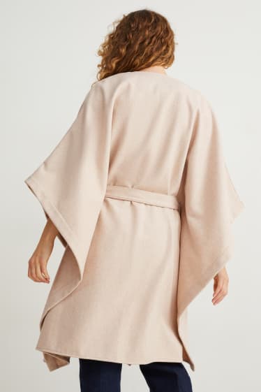 Damen - Poncho - Woll-Mix - hellbeige